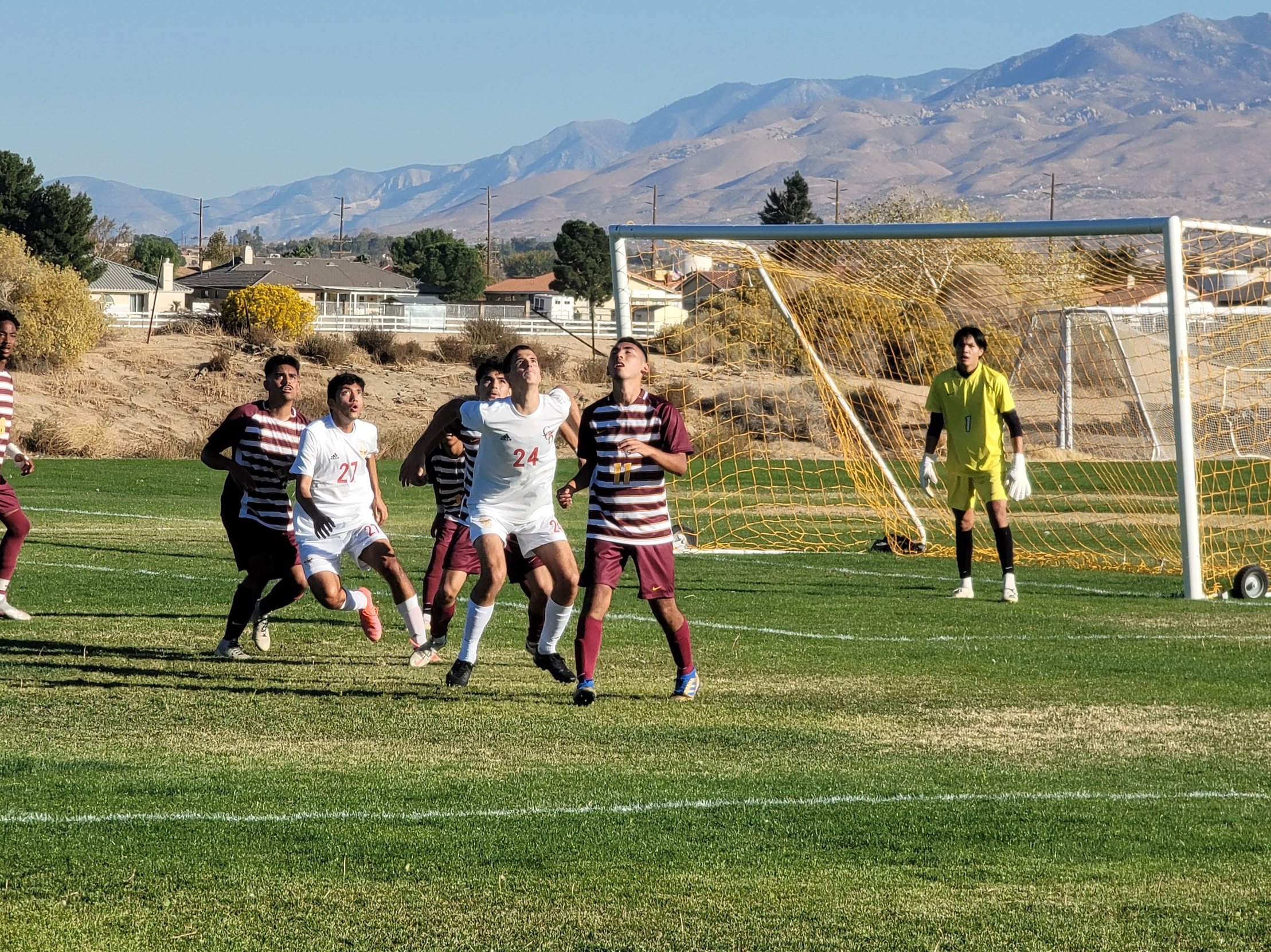 Victor Valley College Men's Soccer playing defense against College of the Desert.